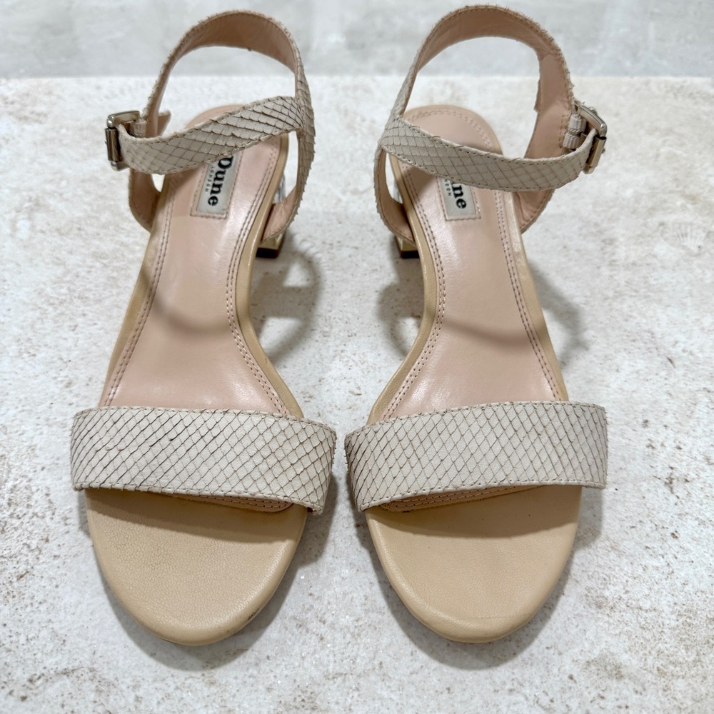 Dune London Crystal Block Nude Heel Leather Sandal Size 9 - Quiet Luxury - Picture 7 of 17